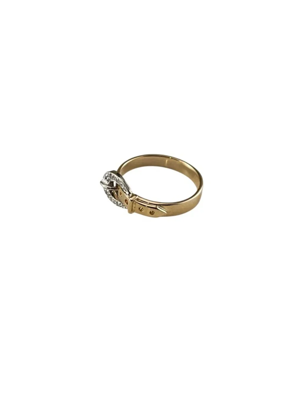 14K Yellow and White Gold Diamond Belt Buckle Ring Size 6.25 #25195
